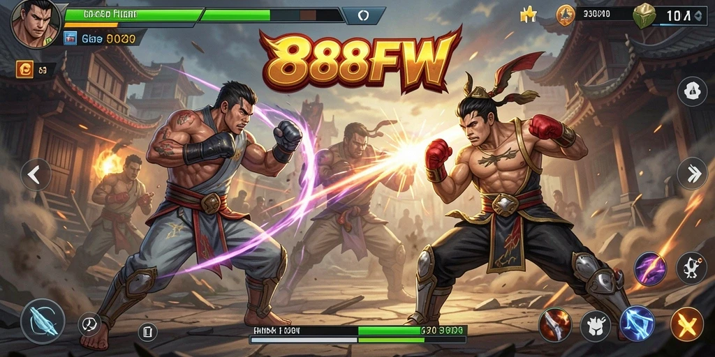 Screenshot gameplay <strong>888FW</strong> menampilkan pertempuran mendebarkan antar karakter.