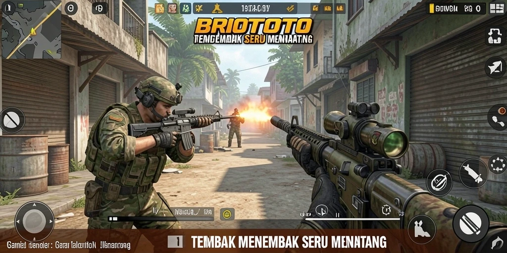 Tampilan gameplay BRIOTOTO yang mendebarkan dalam mode TPS.