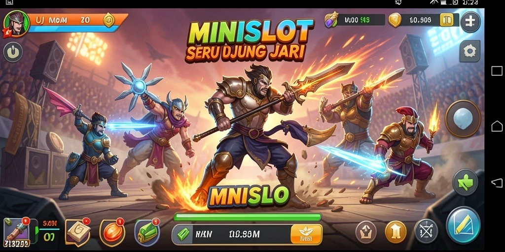 Tampilan seru dalam gameplay MINISLOT dengan pertarungan epik antar karakter.