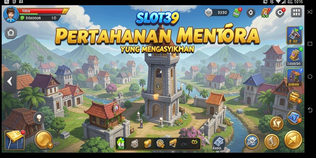 Tampilan gameplay SLOT39 dengan pertahanan menara yang strategis.